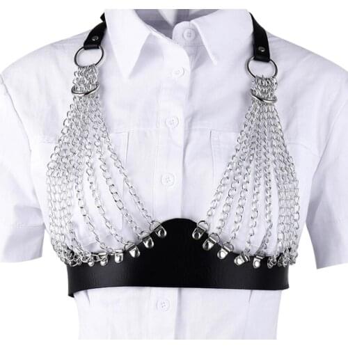 Sexy Bra Harness Chain Belt Women Leather Chest Body Strap Gothic Garter Belt Fetish Erotic BDSM Bandage Lingerie Garter Belt