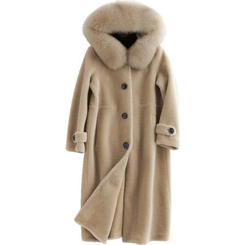 Womens winter warm genuine wool fur with mink fur collar coat lady coat jacket overcoat C823
