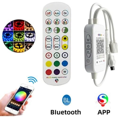 2-Port RGB Bluetooth Voice Controller LED Music Dimmer 24-Key Remote Control Wireless APP Control for LED Strip Lights NEW
