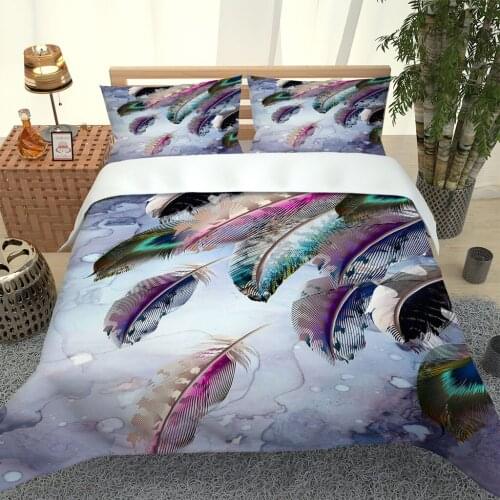 2020 Hot Style Bedding Set 3d Digital Feathers Pattern 2/3pcs Duvet Cover Set Single Twin Double Full Queen King Bedding