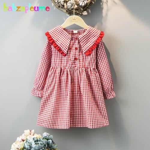 2020 Spring Fall Toddler Girls Clothes Korean Fashion Long Sleeve Cotton Red Plaid Baby Princess Dress For Children Dresses 1888