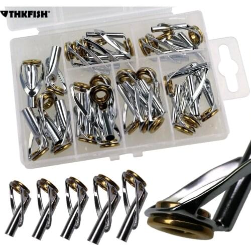 30pcs/Lot Fishing Rod Guides Double Golden Ceramic Ring 3.0mm-5.5mm Sea Saltwater Heavy Duty Fishing Tip Tops Repair Kit