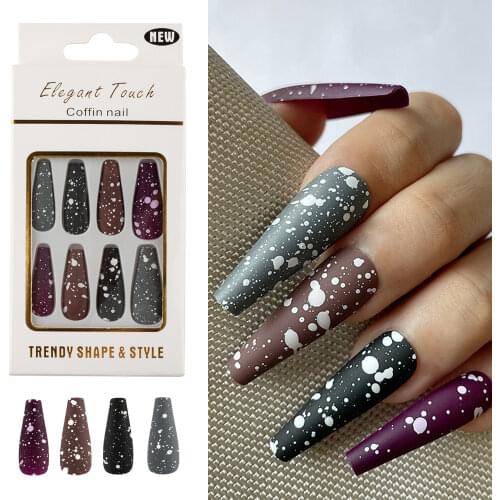40pcs Mix Color Ballerina Full Cover Nail Tips Snowflake Dotted Press on Nails with Jelly Stickers Nail Tools False Nails Art