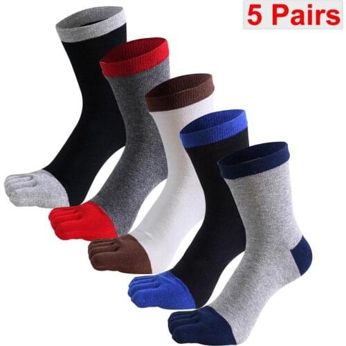 5 Pairs Men Five Fingers Crew Socks Set Cotton Patchwork Mid Calf Casual Sports Antibacterial Toe Socks calcetines homber medias