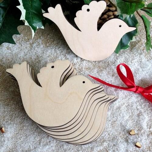 50pcs Bird Wood Card Hanging Wooden Tags Party Ornaments Christmas for Home Xmas Tree Decor Birthday Card