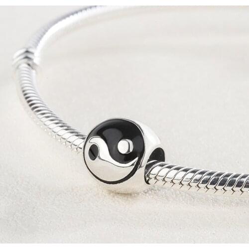 925 Sterling Silver Black And White Tai Chi Yin Yang Two Hexagrams Pendant Charm Bracelet Jewelry Making For Original Pandora