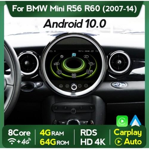 4G+64G Android 10 Carplay Auto Car Radio Stereo For BMW Mini Cooper R56 R60 2007-2014 Multimedia Player GPS Navigation Map Wifi