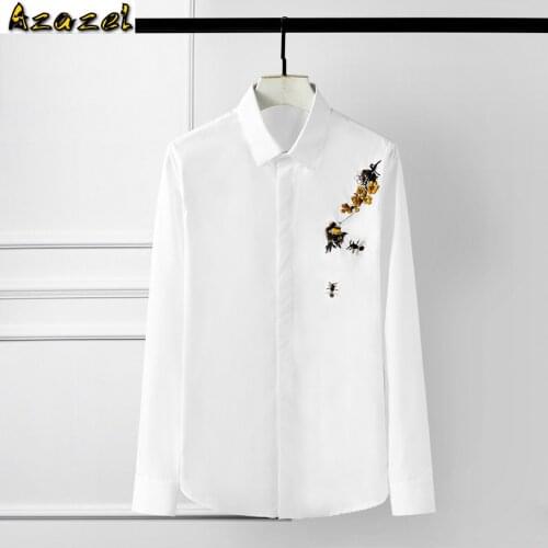 Azazel Men Shirt Luxury Bee 3d Embroidery Long Sleeve Mens Dress Shirts Black White Casual Shirts Plus Size 4xl Slim Shirts Man