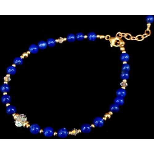 Lii Ji Lapis Lazuli Austrian Crystal 14K Gold Filled Bracelet 17+3cm Natural 4mm Stone Handmade Jewelry For Women Gift