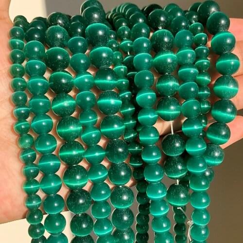 Emeralds Green Cat Eye Glass Beads Round Loose Stone Beads for Jewelry Making DIY Bracelet Needlework Accessories 4 6 8 10mm
