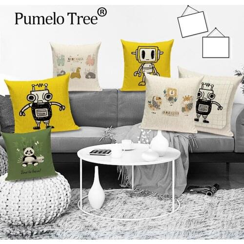 Cartoon Chinese Panda Cushion Cover Colorful Robot Home Car Decor Pillowcase Cute Animal for Room Sofa Pillow Case Kissenbezug