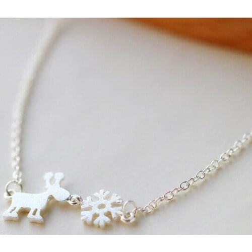 Daisies Creative Design 925 Sterling Silver Deer&Snowflake Choker Collares Jewelry Statement Necklace Christmas Gift