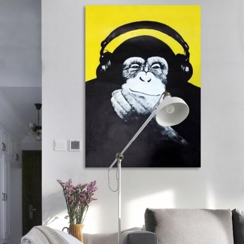 DIY oil painting Happy Chimpanzee orangutan Listen to the music digital paint by numbers