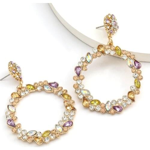 European And American Fashion Earrings Round Color Rhinestone Earrings Fashion Trend Alloy Ear Jewelry