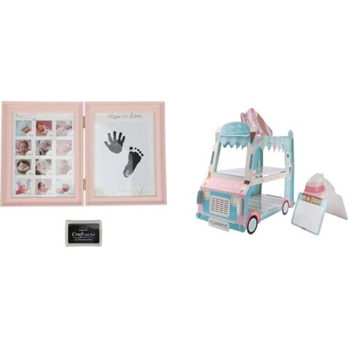 1 Set 12 Months Picture Photo Frame With Craft Ink Pad Pink & 1 Pcs Ice Cream Van Stand Cars Display Stand