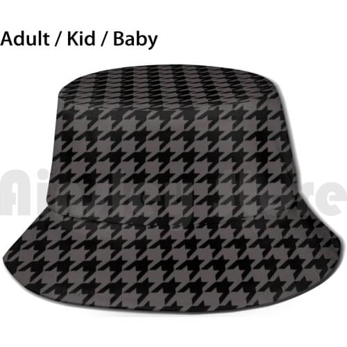 Houndstooth In Black And Grey Sun Hat Foldable UV Protection Houndstooth Hounds Tooth Houndstooth Black And Grey