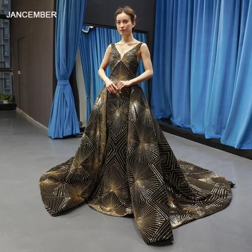 J66728 jancember womens long formal dresses lace up back V-neck sleeveless A-line elegant long evening gown 2019 robe de soiree