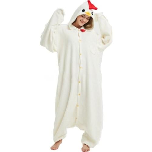 Unisex Cock Onesies Women Animal Kigurumis White Cute Funny Overalls Adult Festival GIft Halloween Suit Winter Pajama Loose