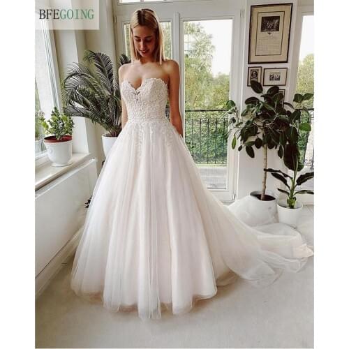Ivory Lace Tulle Beading Sweetheart Floor-Length Princess A-Line Wedding Dress Chapel Train Bridal Gowns Custom Made