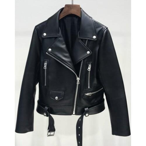 2021 Autumn Women Pu Leather Jackets Woman Zipper Belt Short Coats Female Black Punk Bomber Faux Leather Outwear Mujer Chaqueta