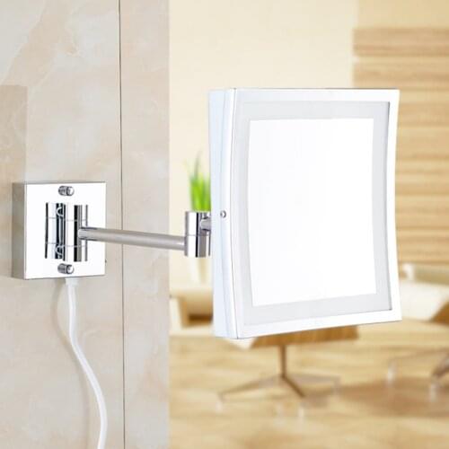 Square 8.5Inch LED Light Wall-mounted folding cosmetic mirror 3X Magnifying LED Makeup Mirror bathroom mirror