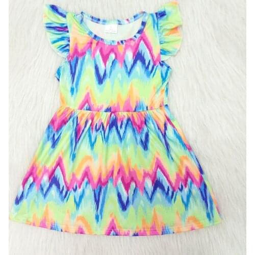 Tie-Dye design girl summer fashion frocks kids flutter ruffle dress high quality baby girl boutique dresses