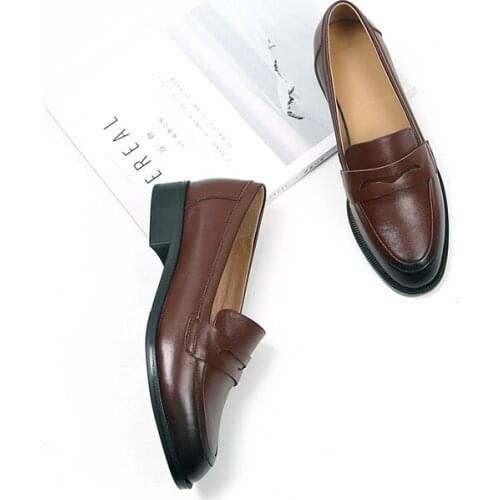 Loafers For Women 2021 Calfskin Genuine Leather Round Toe Flat For Ladies Casual Shoes Women Penny Shoes Platform Shoes