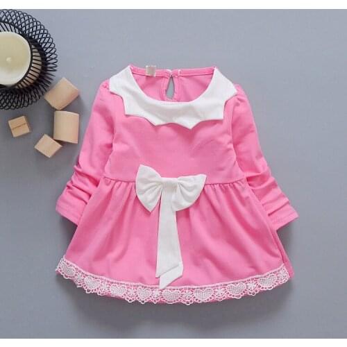 Cute Girls Princess Dress 2020 Spring New Baby Girl Bow Dresses Shirt Children Kids Lace Solid Clothing Long Sleeves Clothes