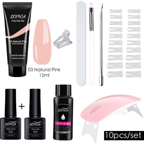 LOPHIA Poly Nail Gel Set Nail Gel Kit 15ml Builder Gel with 6W LED Lamp Nail Polish For Nail Extensions Set Professional