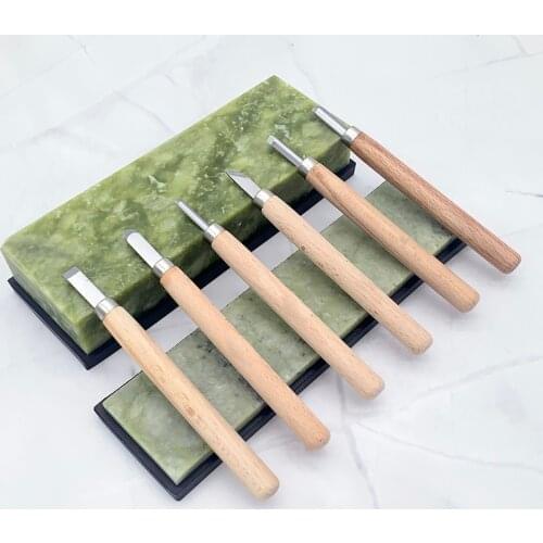 Non-slip Natural green jade for sharpening kitchen knife Slaughter Fixed angle sharpener outdoor agate whetstone with base