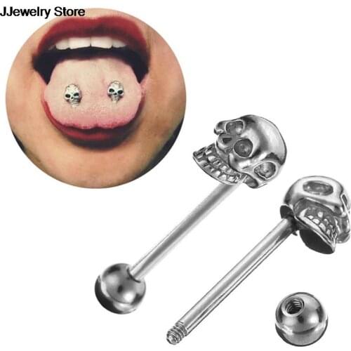 Stainless Steel Fake Piercing Tongue Piercing Surgical Rings Barbell Skull Jewelry Langue Industrial Bar Pircin Hot