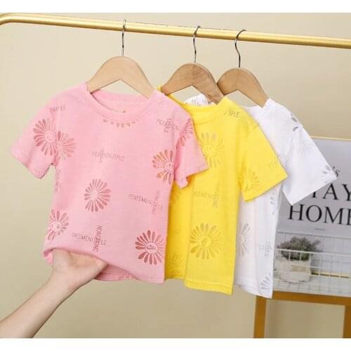 2021 new girls t-shirt summer baby short-sleeved female baby summer dress little girl half-sleeved shirt top western style
