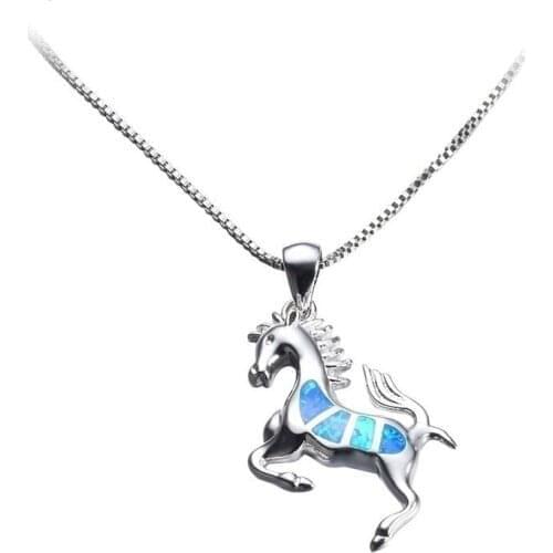 New Fashion Blue Horse Pendant Necklace Charm Personality Women Wedding Engagement Birthday Party Animal Jewelry Gifts