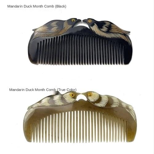 Natural horn comb hairdressing comb single side mandarin duck moon household antistatic horn comb carving hairdressing tool
