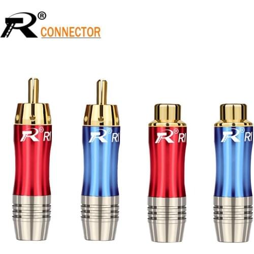 10pairs/20pcs RCA Connector Wire male Plug gold plated audio adapter blue&red pigtail speaker plug for 8MM Cable