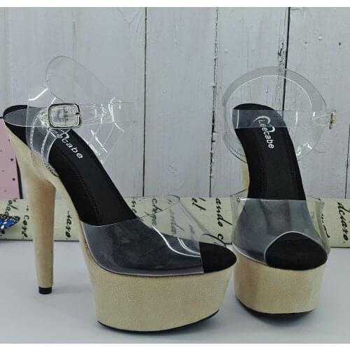 Leecabe Beige Suede materials Covered 15CM/6Inch Womens Platform Sandals party High Heels Shoes Pole Dancing Shoes