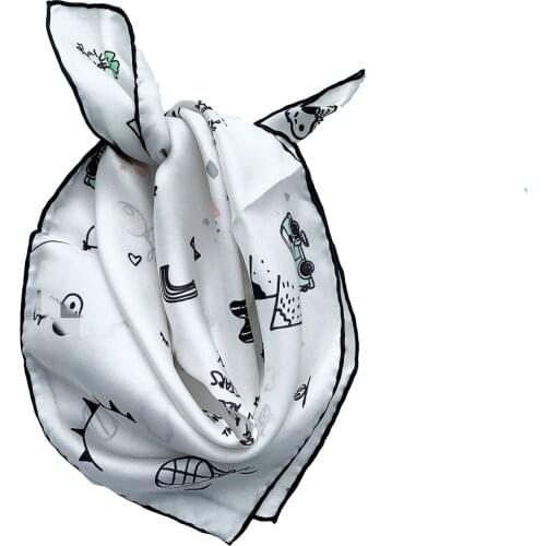 OMEA 100% Real Silk Scarf Cute Dog Handkerchief Balloon Pure Silk Small Square Scarf Luxury Cartoon Rainbow 53x53cm Head Scarf