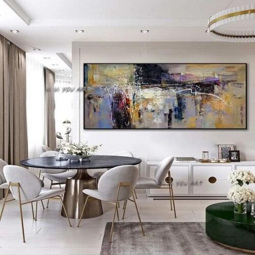 Contemporary Large Abstract Wall Art Hand Painted Oversize Painting On Canvas Panoramic Wide In Office Living Room Decoration
