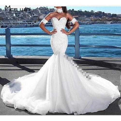 Mrs win Wedding Dress Strapless Mermaid Wedding Dresses Elegant Zipper Vestido De Noiva Plus Size Bridal Ball Gowns HR031