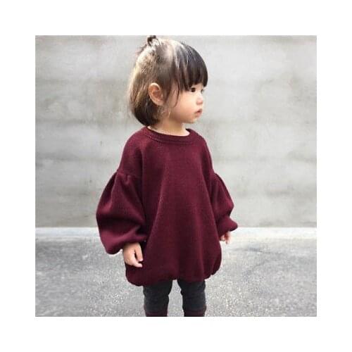 2020 Fall Winter Baby Girl Sweater Long Lantern Sleeves Tops Kids Pullover Warm Soft Outfits Coats Toddler Clothes 1-6 Years