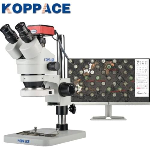 KOPPACE 3.5X-180X HD Trinocular Stereo Measuring Microscope Can Take Pictures And Videos Industrial Electron Microscope