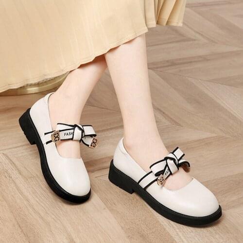 Autuspin Sweet Pumps Office Lady Mixed Colors Shoes Women Round Toe Comfortable Genuine Leather Mary Janes Loafers Woman Autumn