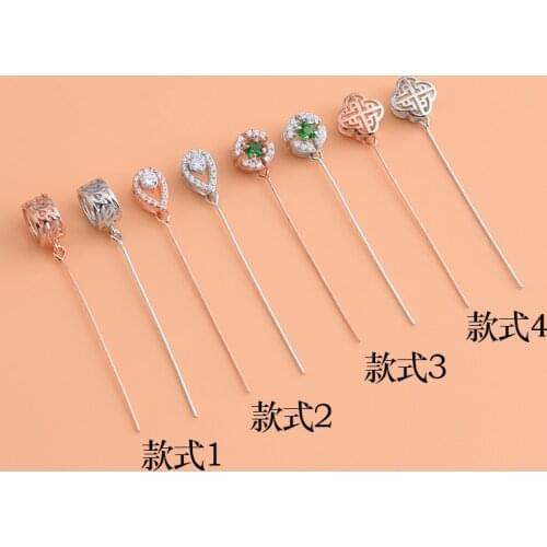 S925 Sterling Silver Universal Pin, with Zircon pendant clasp pin, jade jade crystal clasp DIY accessories