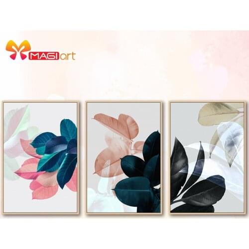 Cross stitch kits Embroidery needlework sets 11CT water soluble canvas patterns 14CT Floral style Colorful leaf-NCMF253