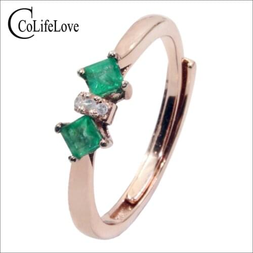 CoLife Jewelry Classic Emerald Ring for Daily Wear 3mm Natural Emerald Silver Ring 925 Silver Emerald Jewelry Birthday Gift