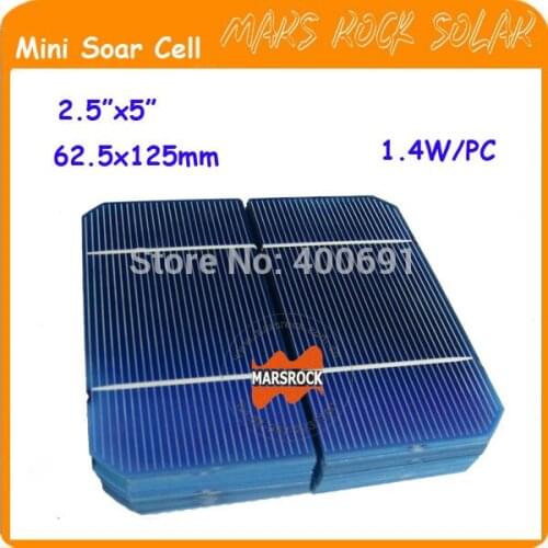 100pcs 1.4W 62.5X125mm 2.5"x5" Monocrystalline mini Solar Cell for DIY solar panel A grade free shipping