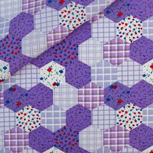 140cmx50cm Cotton Poplin Fabric - Flowers and hexagonal lattice - purple