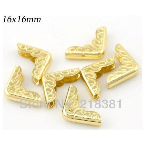 200pcs Gold Plated Metal Book Scrapbooking Albums Menus Folders Corner Protectors 16x16x4mm A00758