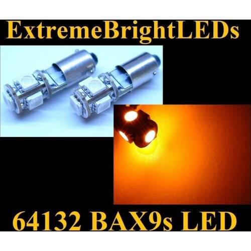 4Pcs/Lot Orange AMBER 5-SMD Canbus Error Free 64132 BAX9s LED Parking Lights/433 434 BAX9S ERROR FREE CANBUS For Car Lighting