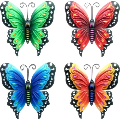 4PCS Metal Butterfly Wall Decoration Courtyard Wall Hanging Iron Printed Butterfly Sculpture Wall Garden Art Home Hallway Decor